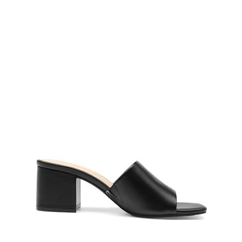 2119q2tlAcL.jpg Women's Square Open Toe Heels Sandals Low Block Chunky Heeled Sandals Slide Sandals Slip on Comfortable Casual Pumps Shoes