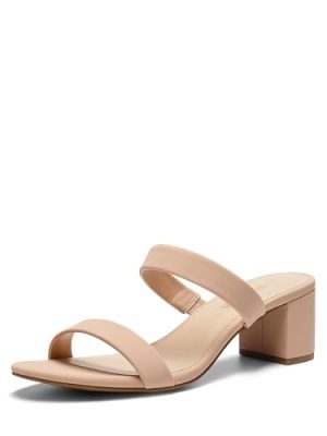 Women's Two Strap Open Toe Low Block Chunky Heels Sandals Dress Pumps Casual Summer Mules Shoes