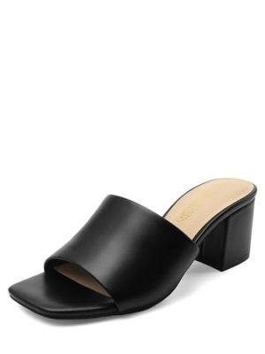 Women's Square Open Toe Heels Sandals Low Block Chunky Heeled Sandals Slide Sandals Slip on Comfortable Casual Pumps Shoes