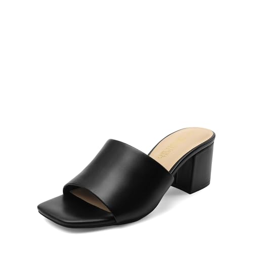 21Nce50LgqL.jpg Women's Square Open Toe Heels Sandals Low Block Chunky Heeled Sandals Slide Sandals Slip on Comfortable Casual Pumps Shoes