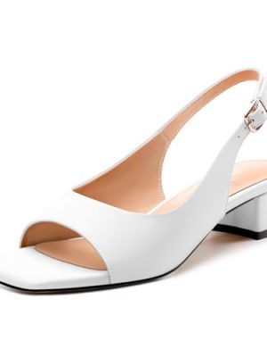 Womens Low Heel Slingbacks, Square Peep Toe Block Heel Sandals for Women, Comfort Heeled Casual Shoes