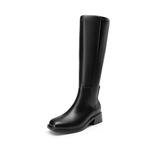311nv3I2RAL.jpg Women's Knee High Boots Square Toe Low Block Heel Casual Comfort Riding Long Boots with Side Zipper
