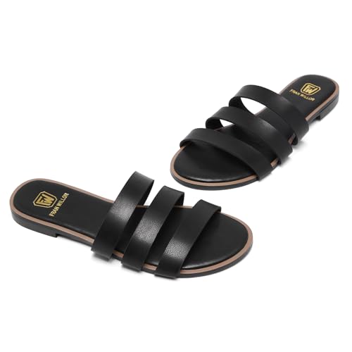 3130fbMs0vL.jpg Women's Flat Sandals Dressy Open Toe Round Toe Slide Sandals Comfortable Casual Beach Slip on Slippers for Summer