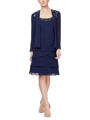 Women's Mother of The Bride Jacket Dress with Sequined Cut Out Shoulder