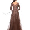 315AItc5mOL.jpg Women's Floral Lace Appliques 3/4 Sleeve Mother of The Bride Dresses Long V Neck Formal Dresses with Pockets YZTS028