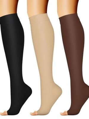 3 Pairs Open Toe Compression Socks for Women & Men Circulation 15-20 mmHg is Best Support for All Day Wear