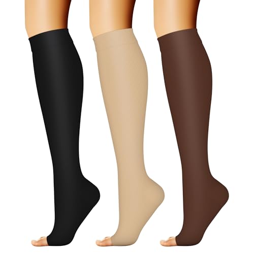 315DEHr16yL.jpg 3 Pairs Open Toe Compression Socks for Women & Men Circulation 15-20 mmHg is Best Support for All Day Wear