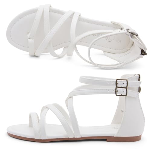 3172Ob96kcL.jpg Gladiator Sandals for Women ??Strappy Flat Sandals with Ankle Strap & Back Zipper | Fisherman Thong Strappy Style for Walking, &