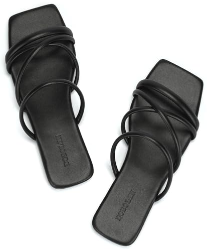 317Sd-sM-0L.jpg Women's Flat Sandals Strappy Square Open Toe Slide Sandals Dressy Comfortable Wide Feet Friendly