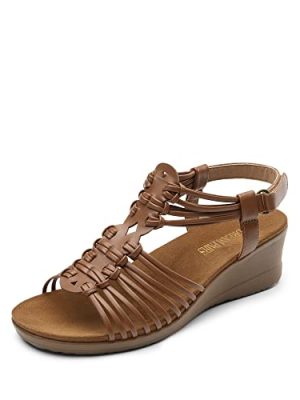 Women's Comfortable Strappy Low Heel Open Toe Slip-On Wedge Sandals Arch Support for Summer Dressy Shoes