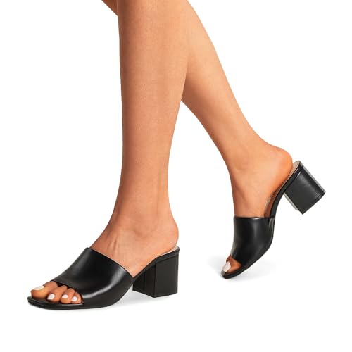 318KvD7ZBkL.jpg Women's Square Open Toe Heels Sandals Low Block Chunky Heeled Sandals Slide Sandals Slip on Comfortable Casual Pumps Shoes