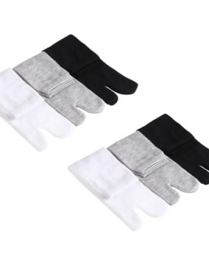 6 Pairs Breathable Two Toe Socks for Men and Women Comfortable Supple Crew Stockings with Skid Design Fit in White Black and
