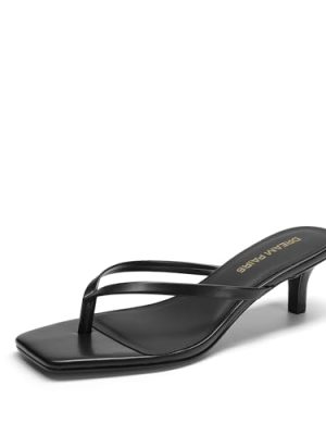 Kitten Heels for Women Flip Flop Low Heels Square Open Toe Sandals Thong 1.96 Inch Heeled Sandals for Summer Vocation