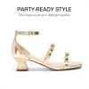 Girls Sandals Low Heel Dress Pump Ankle Strap Two Strapped Bow Flower Wedding Party Shoes for Little Kid/Big Kid