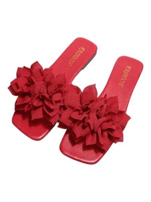 31AhSt2BtxL.jpg Women's Flower Flat Sandals Floral Slip on Dressy Cute Vacation Slides Sandal 2025