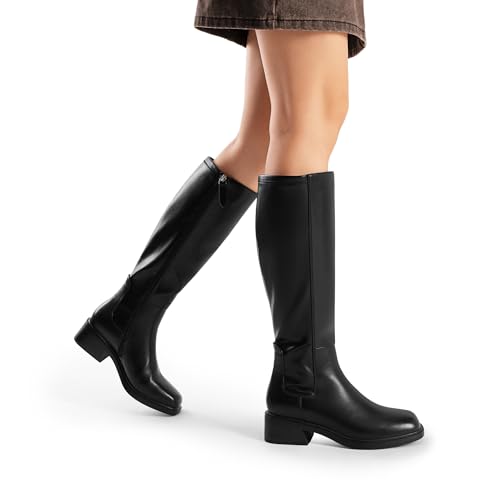 31DiUpIQgkL.jpg Women's Knee High Boots Square Toe Low Block Heel Casual Comfort Riding Long Boots with Side Zipper
