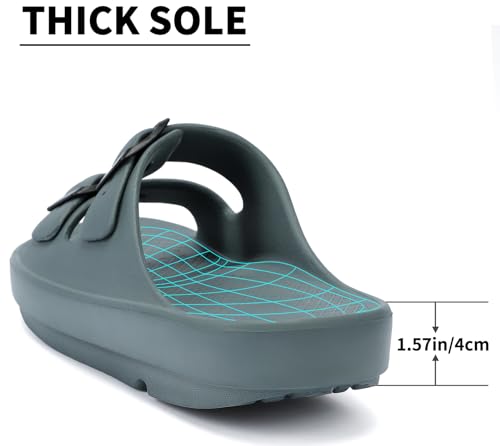 31DpxGYinbL.jpg Women and Men Wide Width Recovery Sandals Plantar Fasciitis Arch Support Orthotic Slides Adjustable Double Buckle Thick Sole
