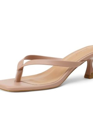 Kitten Heels Flip Flops Heeled Thong Sandals for Women Square Open Toe with 2 Inch Low Heel