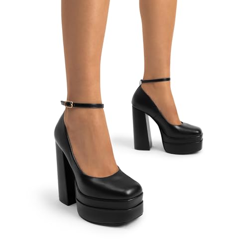 31ES9db2bFL.jpg Women's Platform High Heels Closed Toe Chunky Block Pumps Square Toe Ankle Strap Dress Fashion Party Y2K Shoes