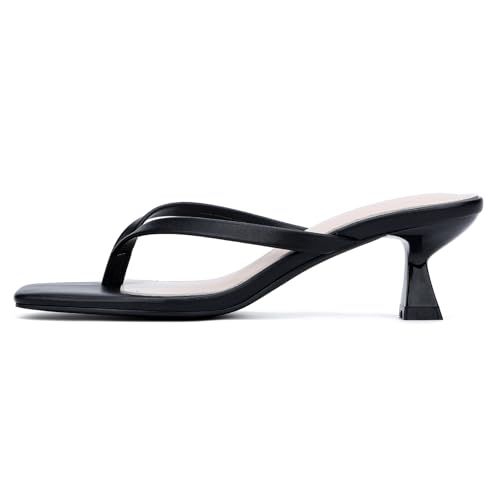 31FKew7Zf-L.jpg Kitten Flip Flop Thong Low Heels for Women Square Open Toe Slip On Heeled Sandals