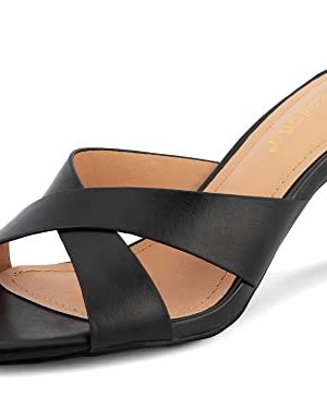 Women's Square Toe Summer Heels Mules Cross Strap Slip on 2.5 Inch kitten Heeled Sandals