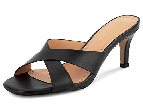 31Hi2iiSm1L.jpg Women's Square Toe Summer Heels Mules Cross Strap Slip on 2.5 Inch kitten Heeled Sandals