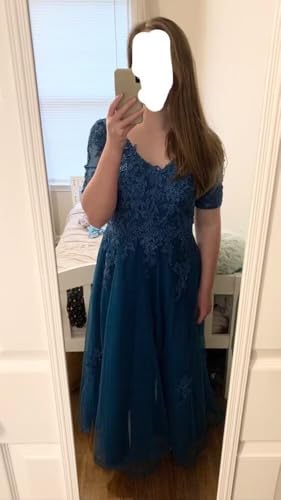 31HjNlQbCKL.jpg Women's Floral Lace Appliques 3/4 Sleeve Mother of The Bride Dresses Long V Neck Formal Dresses with Pockets YZTS028