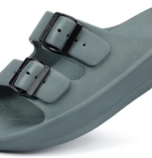 Women and Men Wide Width Recovery Sandals Plantar Fasciitis Arch Support Orthotic Slides Adjustable Double Buckle Thick Sole