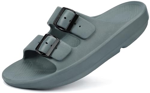 31HnkWlnf5L.jpg Women and Men Wide Width Recovery Sandals Plantar Fasciitis Arch Support Orthotic Slides Adjustable Double Buckle Thick Sole