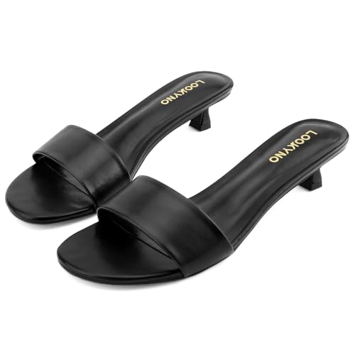 31LzEETgHKL.jpg Womens Heeled Sandals Open Round Toe Kitten Low Heels for Women Slip on Slide Sandals Mule Heels Fashion Comfort Dress Party