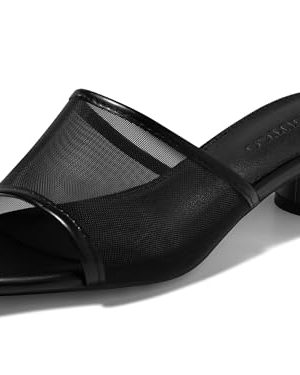 Womens Slide Sandals Mesh Chunky Heels Mules Square Open Toe Slip On Summer Dress Shoes