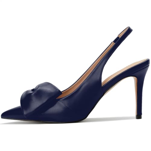 31OSW3bGMfL.jpg Women's Slingback Heels with Bow Pointed Toe Pumps with Elasticated Strap 3.3" High Heels for Evening Dress Shoes