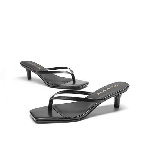 Kitten Heels for Women Flip Flop Low Heels Square Open Toe Sandals Thong 1.96 Inch Heeled Sandals for Summer Vocation