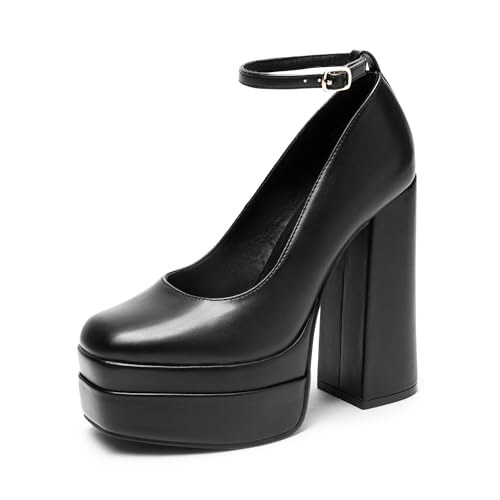 31Q15GXTiLL.jpg Women's Platform High Heels Closed Toe Chunky Block Pumps Square Toe Ankle Strap Dress Fashion Party Y2K Shoes