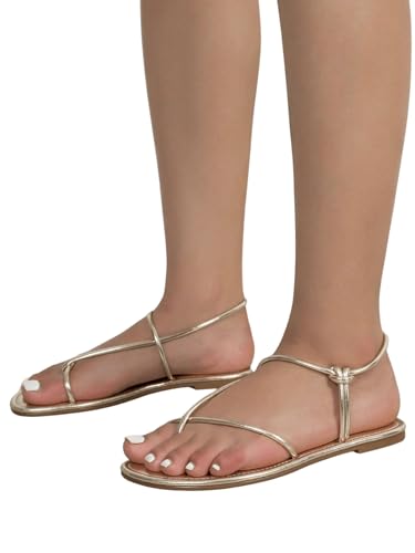 31QhQtwvnWL.jpg Women's Metallic Strappy Flat Sandals Open Toe Dressy Summer Beach Thong Slides