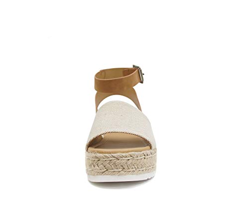 31R8O6pqniL.jpg Topic Open Toe Buckle Ankle Strap Espadrilles Flatform Wedge Casual Sandal