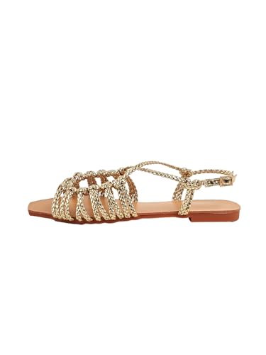 31RZPqh57UL.jpg Women's Metallic Braided Slingback Sandals Casual Strappy Sandals