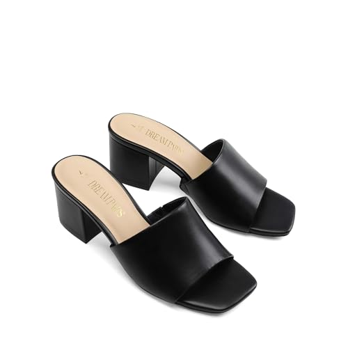 31SOg62MHVL.jpg Women's Square Open Toe Heels Sandals Low Block Chunky Heeled Sandals Slide Sandals Slip on Comfortable Casual Pumps Shoes