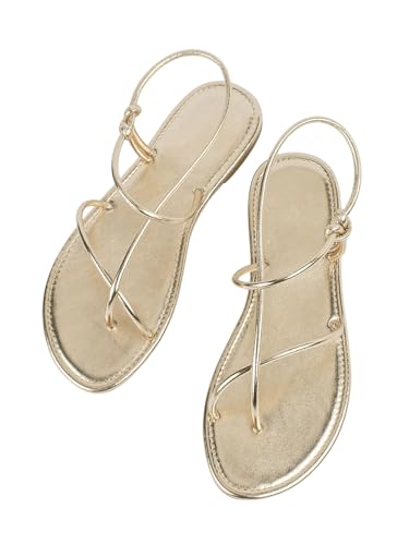 31TjsGzpgsL.jpg Women's Metallic Strappy Flat Sandals Open Toe Dressy Summer Beach Thong Slides
