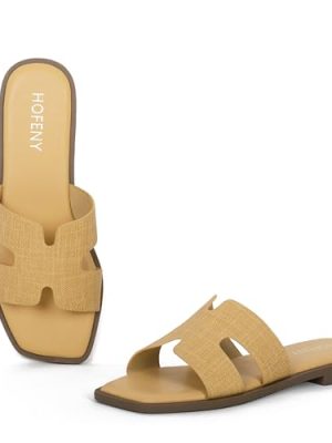 Womens Slip On Flat Sandals Soft Leather Open Toe Slide for Summer Dressy