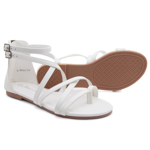 31UAAl3rnQL.jpg Gladiator Sandals for Women ??Strappy Flat Sandals with Ankle Strap & Back Zipper | Fisherman Thong Strappy Style for Walking, &