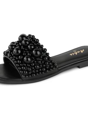 Black White Sandals Women Flat Sandals Comfortable Womens Slide Sandals Fashion Flat Sandals for Women 2025 Summer
