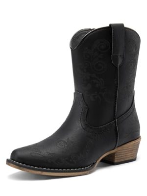 Women's Cowboy Cowgirl Western Ankle Boots Low Chunky Heels Square Toe Fall Short Booties Shoes