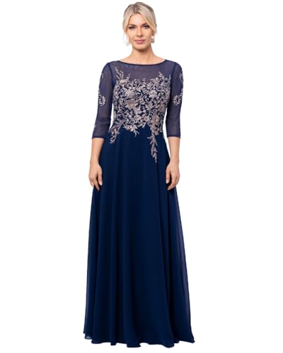 31YzIxuUhkL.jpg Women's Long 3/4 Sleeve Embroidered Chiffon Gown