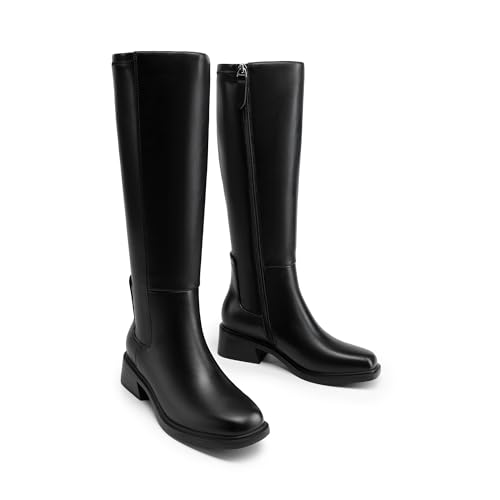 31b3n9WCzeL.jpg Women's Knee High Boots Square Toe Low Block Heel Casual Comfort Riding Long Boots with Side Zipper
