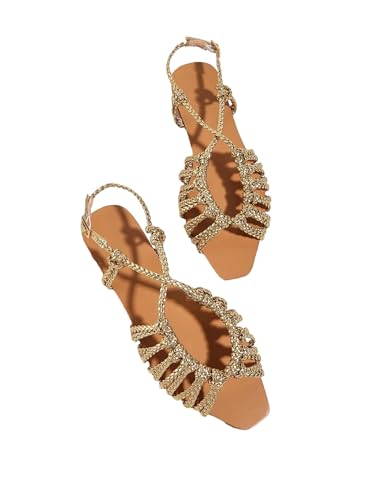 31blPzjJWEL.jpg Women's Metallic Braided Slingback Sandals Casual Strappy Sandals
