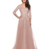 31cO3KHtt6L.jpg Women's Floral Lace Appliques 3/4 Sleeve Mother of The Bride Dresses Long V Neck Formal Dresses with Pockets YZTS028
