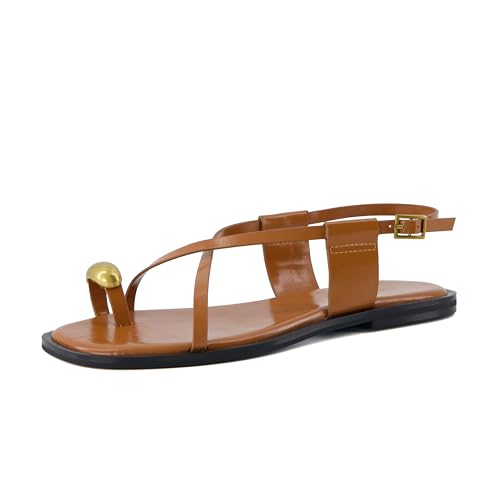 31cSVetNRaL.jpg Corfu Flat Sandals for Women ??Strappy Design with Toe Loop and Adjustable Ankle Strap ??Lightweight Summer Dress Sandal