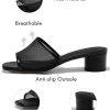 Womens Slide Sandals Mesh Chunky Heels Mules Square Open Toe Slip On Summer Dress Shoes