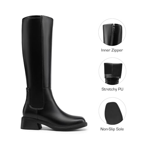 31dkvv9mRSL.jpg Women's Knee High Boots Square Toe Low Block Heel Casual Comfort Riding Long Boots with Side Zipper